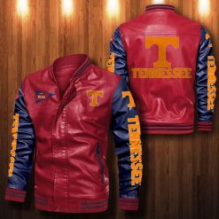 NCAA Tennessee Volunteers Red Navy Leather Bomber Jacket