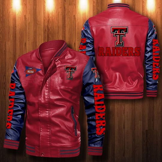 NCAA Texas Tech Red Raiders Red Navy Leather Bomber Jacket