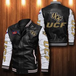 NCAA UCF Knights Black White Leather Bomber Jacket