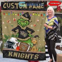 Alternative view of NCAA UCF Knights Custom Name Grinch Christmas Fleece Blanket