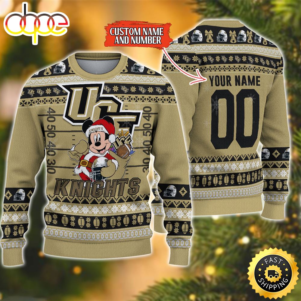 NCAA UCF Knights Custom Name Number Mickey Ugly Christmas Sweater
