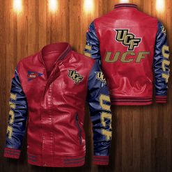 NCAA UCF Knights Red Navy Leather Bomber Jacket