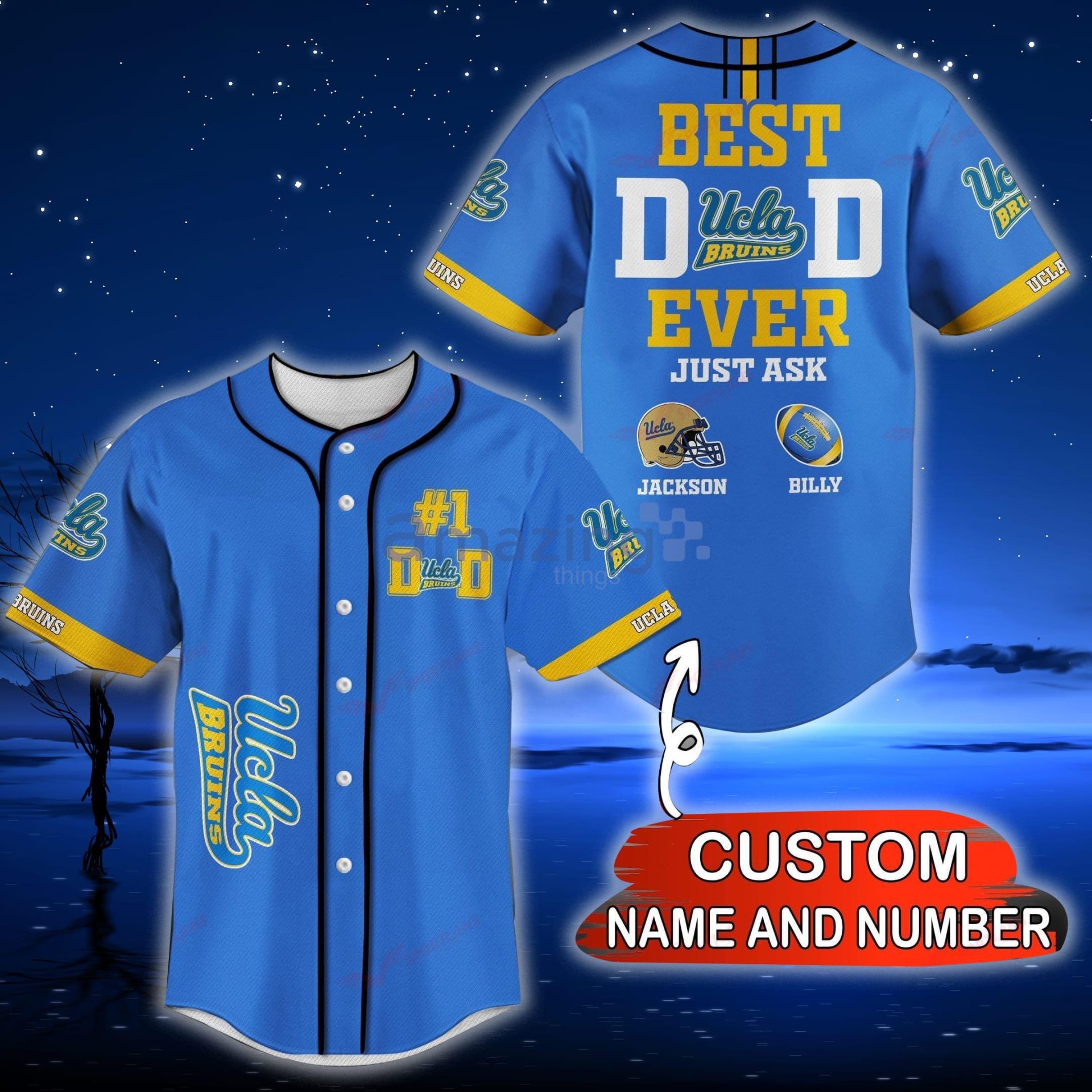 NCAA UCLA Bruins Custom Name Number Best Dad Ever Baseball Jersey