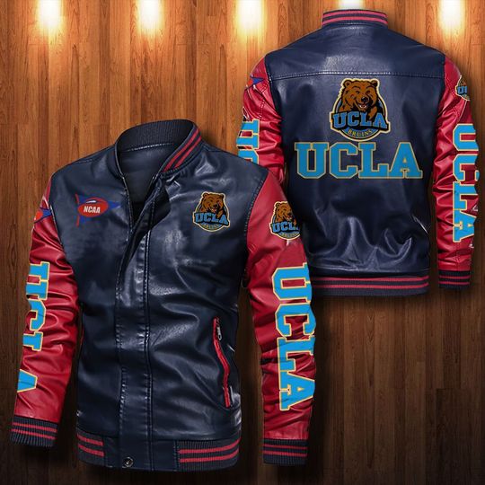 NCAA UCLA Bruins Navy Red Leather Bomber Jacket