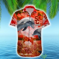 Alternative view of NCAA USC Trojans Custom Name Dolphin Funny Hawaiian Shirt