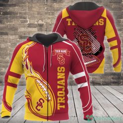 NCAA USC Trojans Custom Name Fire Ball Zip Up Hoodie