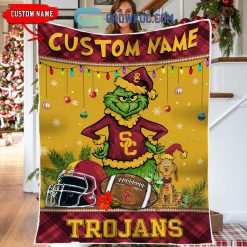 NCAA USC Trojans Custom Name Grinch Christmas Fleece Blanket