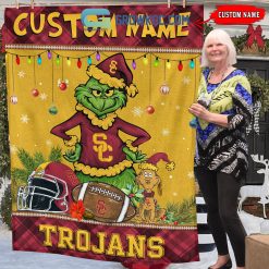 Alternative view of NCAA USC Trojans Custom Name Grinch Christmas Fleece Blanket