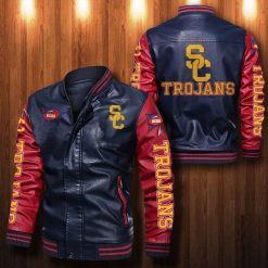 NCAA USC Trojans Navy Red Leather Bomber Jacket