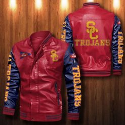 NCAA USC Trojans Red Navy Leather Bomber Jacket
