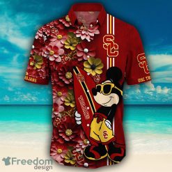 Alternative view of NCAA USC Trojans Surfboard Mickey Flower Hawaiian Shirt