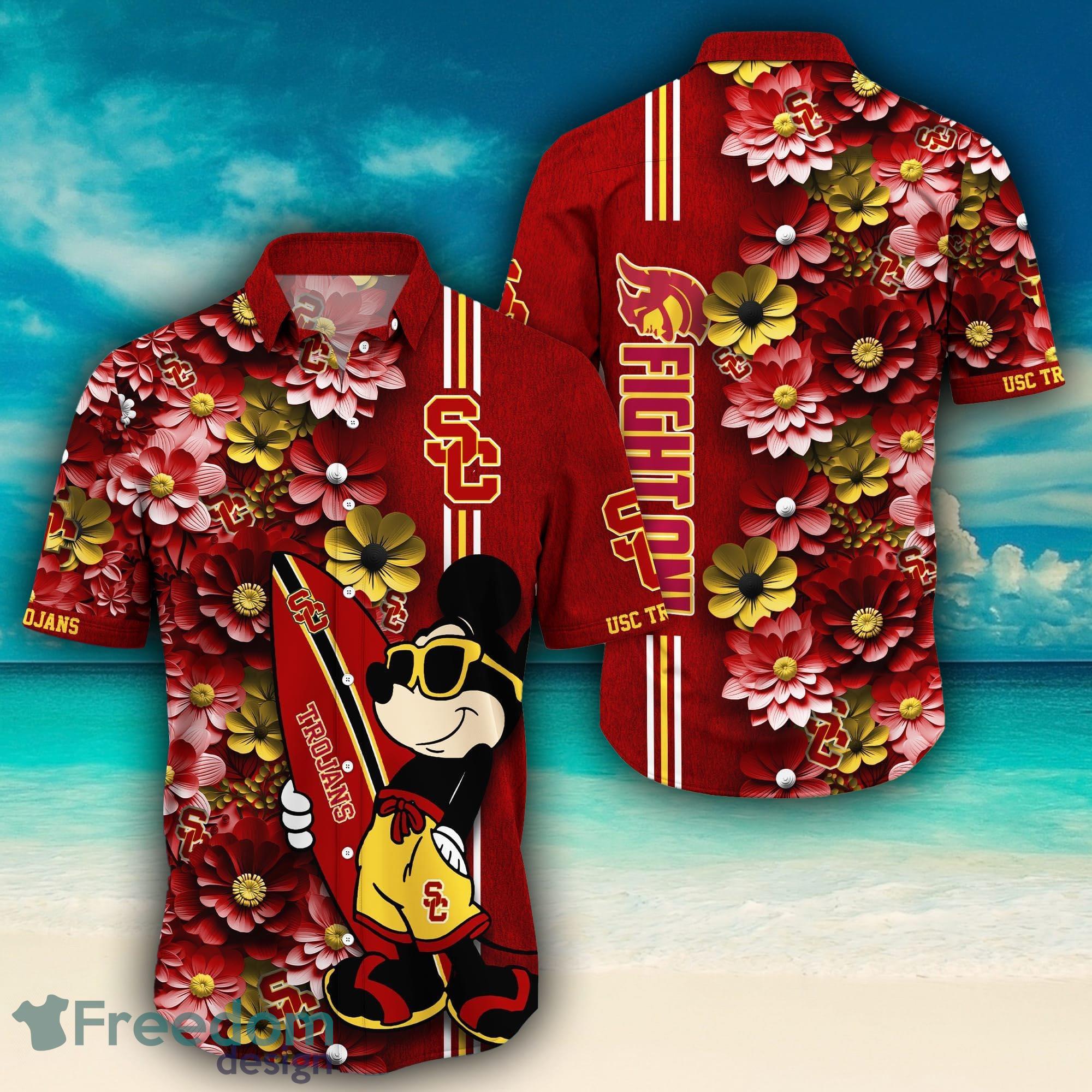 NCAA USC Trojans Surfboard Mickey Flower Hawaiian Shirt