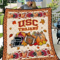 NCAA USC Trojans Welcome Fall Pumpkin Quilt Blanket