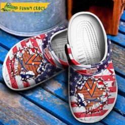 NCAA Virginia Cavaliers American Flag Breaking Wall Crocs