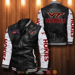 NCAA Virginia Tech Hokies Black White Leather Bomber Jacket