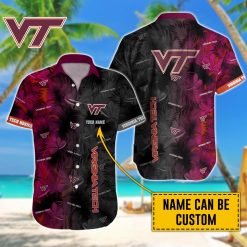 NCAA Virginia Tech Hokies Custom Name Tropical Leaf Hawaiian Shirt