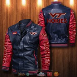 NCAA Virginia Tech Hokies Navy Red Leather Bomber Jacket