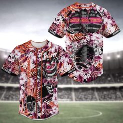 NCAA Virginia Tech Hokies Skeleton And Flowers Baseball Jersey