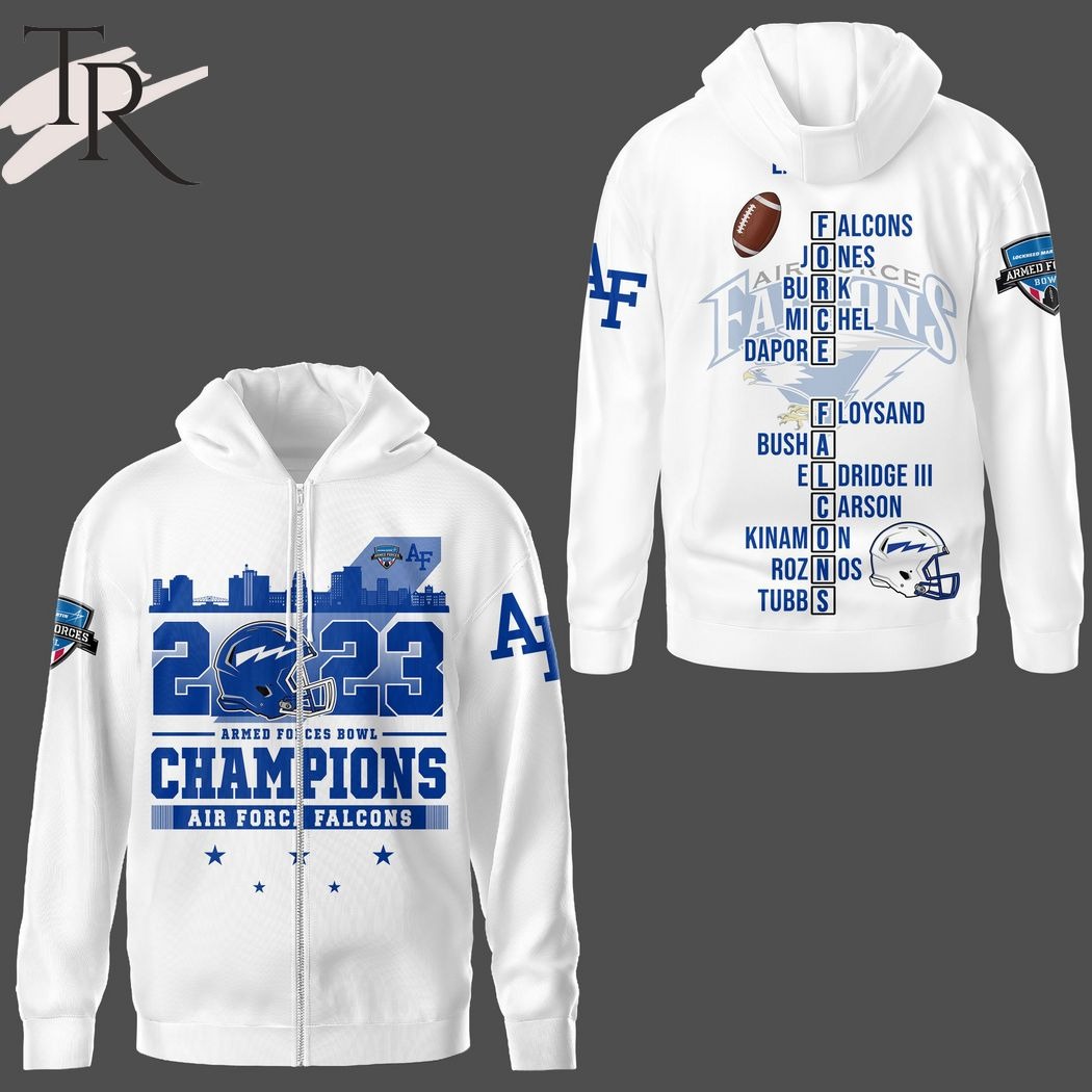NCAA Air Force Falcons 2023 Armed Forces Bowl White Zip Up Hoodie