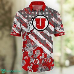 Alternative view of NCAA Utah Utes Tropical Flower And Flag Pattern Hawaiian Shirt