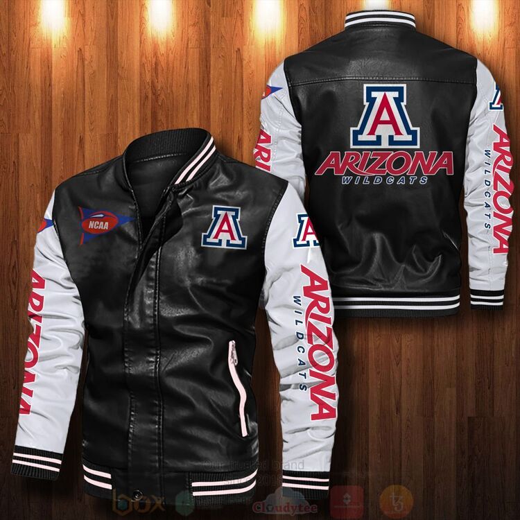 NCAA Arizona Wildcats Black White Leather Bomber Jacket