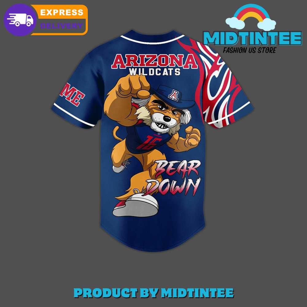 NCAA Arizona Wildcats Custom Name Bear Down Baseball Jersey - Image 3
