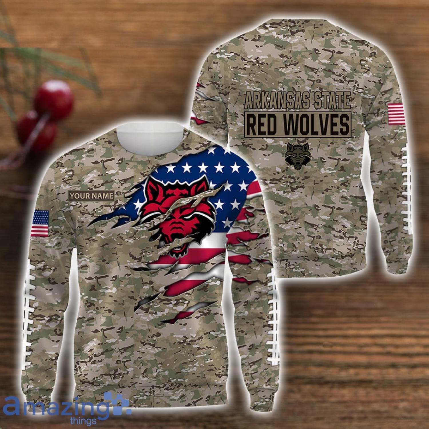 NCAA Arkansas State Red Wolves Custom Name Camo Pattern Sweatshirt