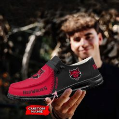 Alternative view of NCAA Arkansas State Red Wolves Custom Name Red Black Hey Dude Shoes