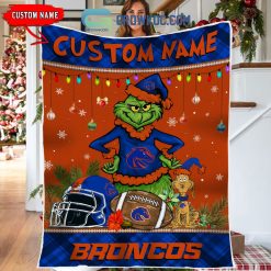 NCAA Boise State Broncos Custom Name Grinch Christmas Fleece Blanket