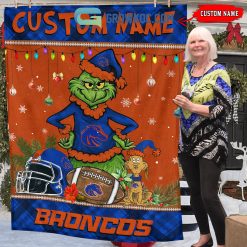 Alternative view of NCAA Boise State Broncos Custom Name Grinch Christmas Fleece Blanket
