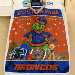 NCAA Boise State Broncos Custom Name Grinch Christmas Fleece Blanket - Image 4