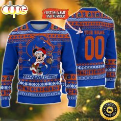 NCAA Boise State Broncos Custom Name Number Mickey Ugly Christmas Sweater