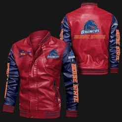 NCAA Boise State Broncos Red Navy Leather Bomber Jacket