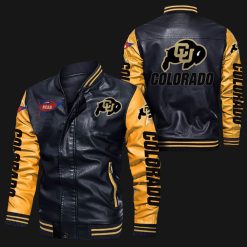 NCAA Colorado Buffaloes Black Yellow Leather Bomber Jacket