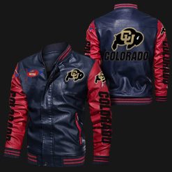 NCAA Colorado Buffaloes Navy Red Leather Bomber Jacket