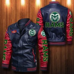 NCAA Colorado State Rams Navy Red Leather Bomber Jacket
