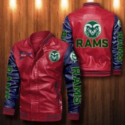 NCAA Colorado State Rams Red Navy Leather Bomber Jacket