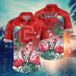 NCAA Cornell Big Red Pink Flamingo And Palm Leaves Hawaiian Shirt
