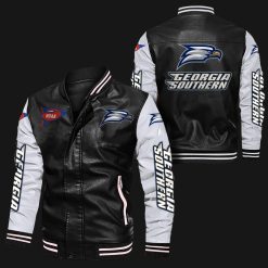 NCAA Georgia Southern Eagles Black White Leather Bomber Jacket
