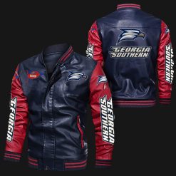 NCAA Georgia Southern Eagles Navy Red Leather Bomber Jacket