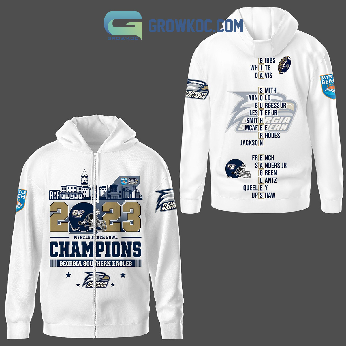 NCAA Georgia Southern Eagles White 2023 Myrtle Beach Bowl Zip Up Hoodie