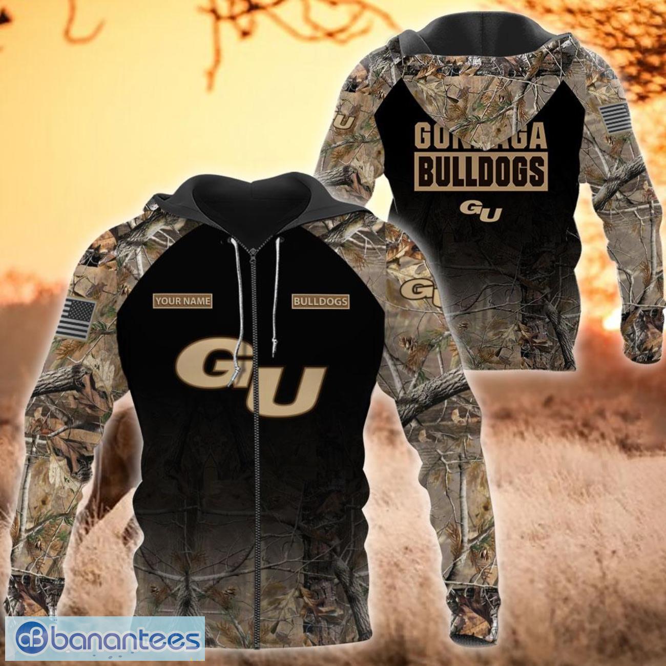 NCAA Gonzaga Bulldogs Custom Name Hunting Camo Style Zip Up Hoodie