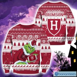 NCAA Harvard Crimson Grinch Hug Logo Ugly Christmas Sweater
