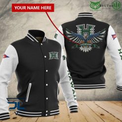 NCAA Hawaii Rainbow Warriors Custom Name Eagle Black White Baseball Jacket