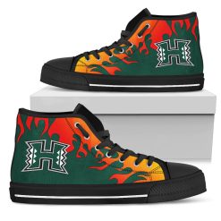 Alternative view of NCAA Hawaii Rainbow Warriors Fire Burning Fierce Strong High Top Shoes