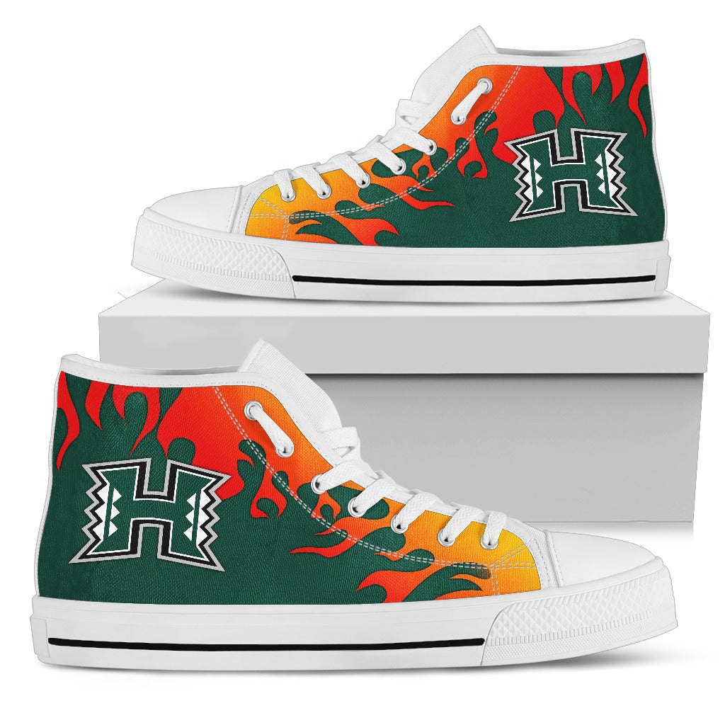 NCAA Hawaii Rainbow Warriors Fire Burning Fierce Strong High Top Shoes