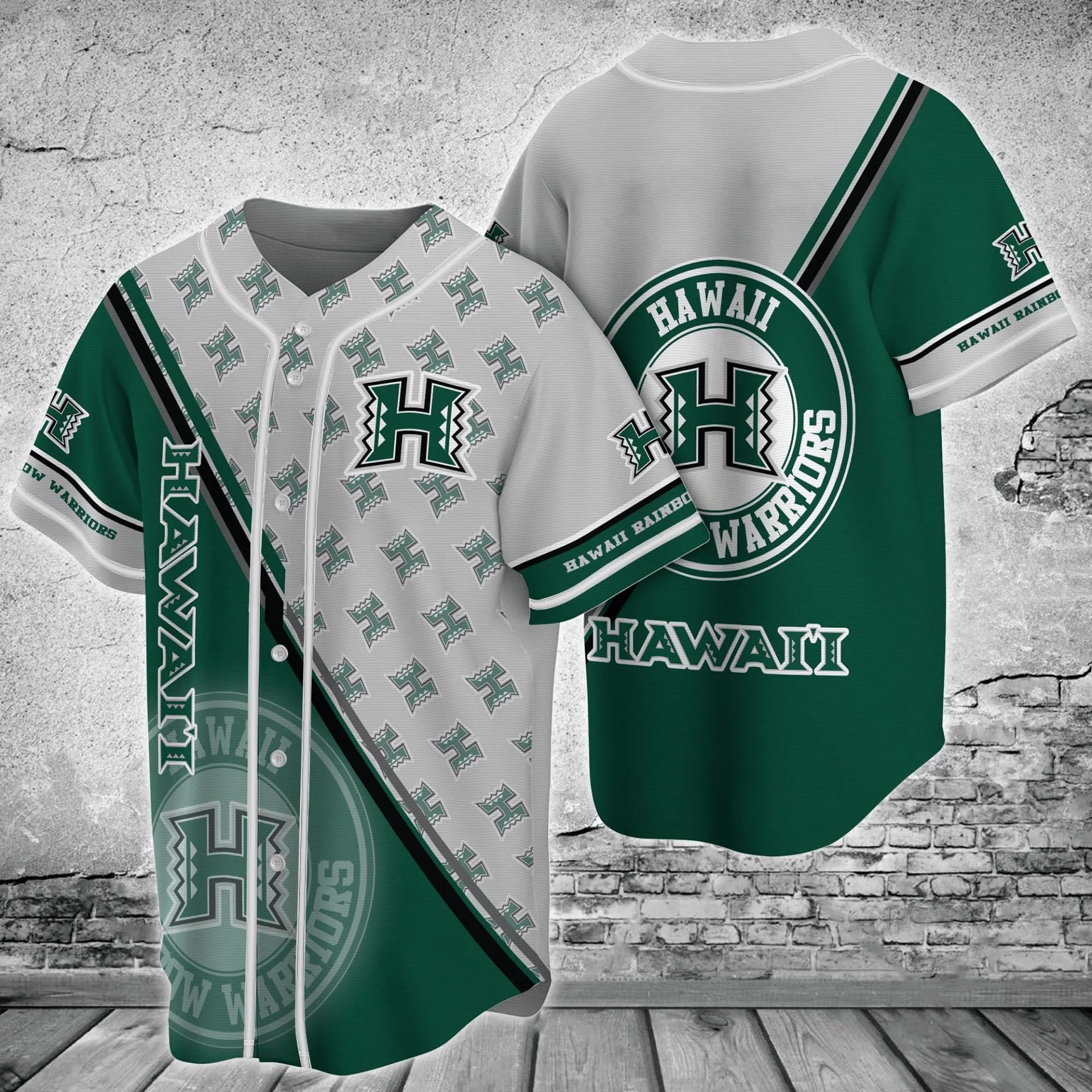 NCAA Hawaii Rainbow Warriors Logo Pattern Baseball Jersey