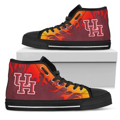 Alternative view of NCAA Houston Cougars Fire Burning Fierce Strong High Top Shoes