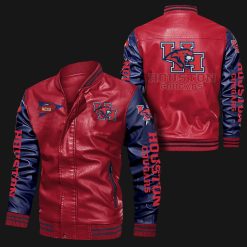 NCAA Houston Cougars Red Navy Leather Bomber Jacket