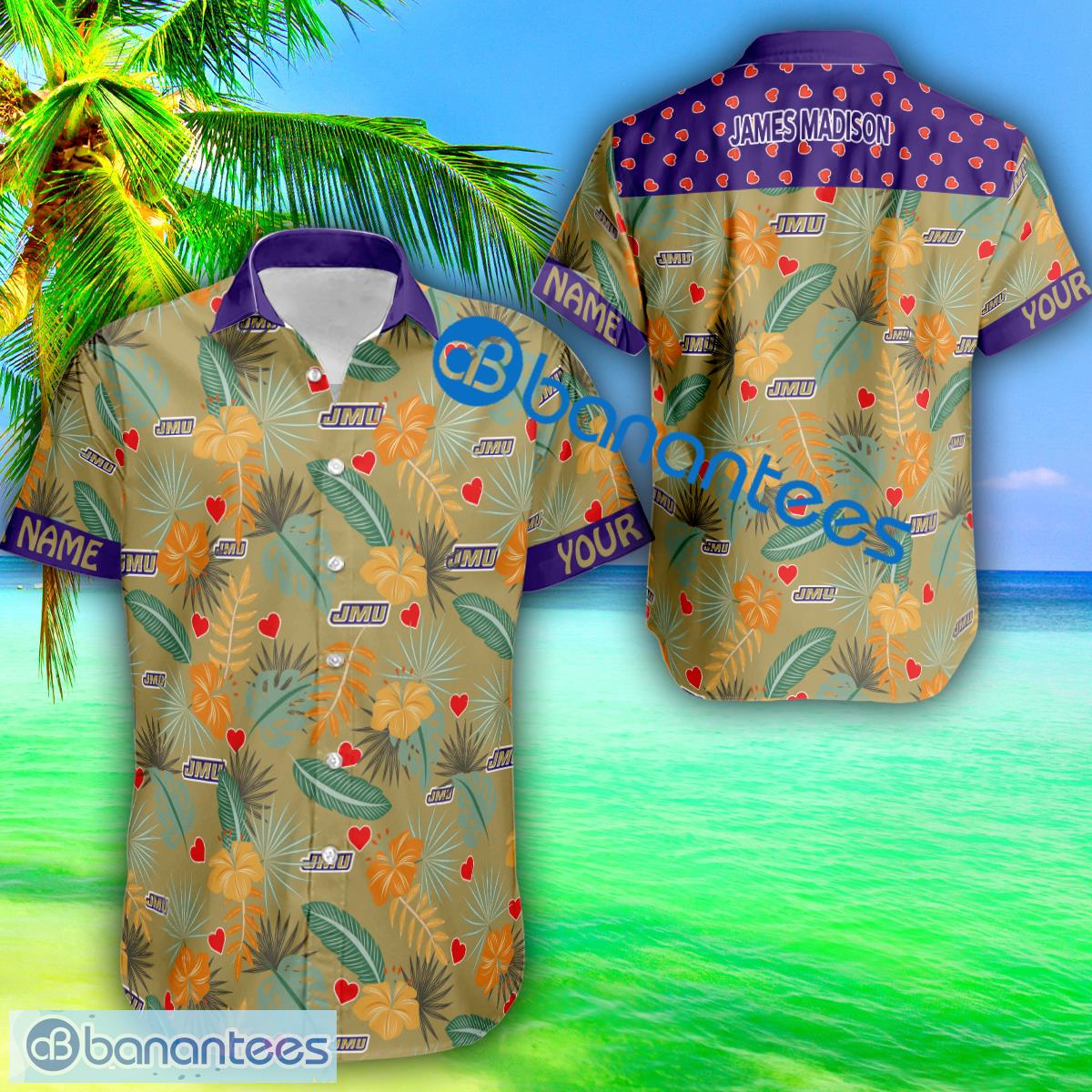 NCAA James Madison Dukes Custom Name Heart Pattern Hawaiian Shirt